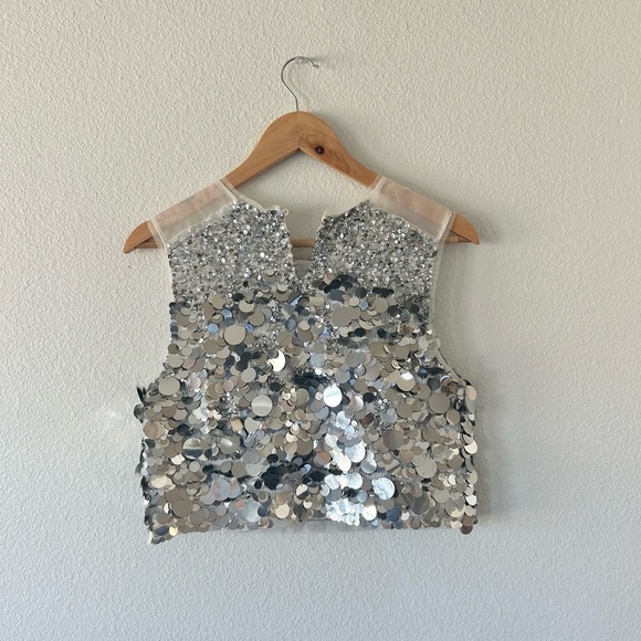 Aje Celeste Sequin Shell Top & Cherie Mini Skirt Set in Silver - Picture 5 of 11